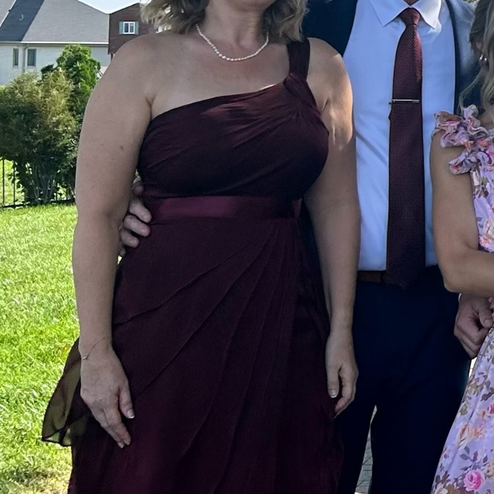 Size 10 Adrianna Papell Deep Wine Draped One Shoulder Flutter Gown Formal Dress - Picture 5 of 5